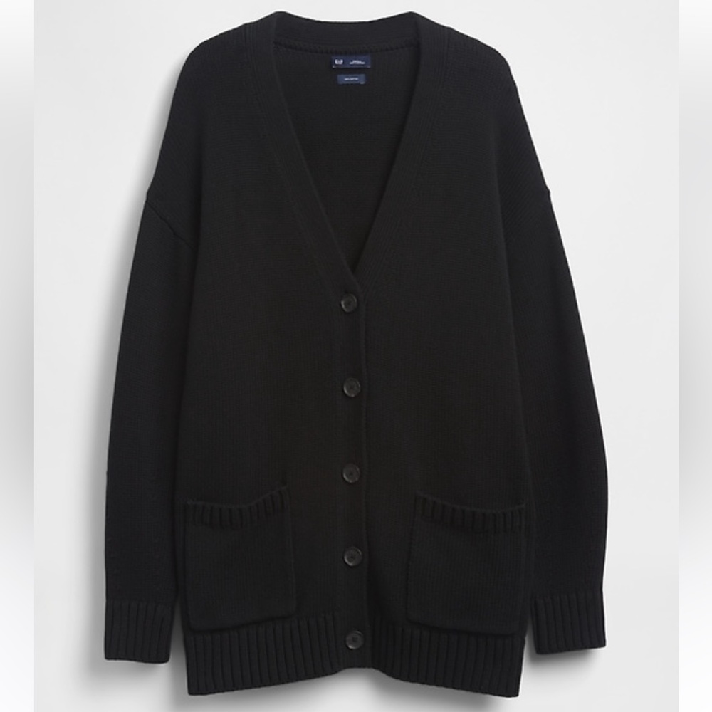 GAP 100% Cotton Black Oversized Boyfriend Cardigan Sweater